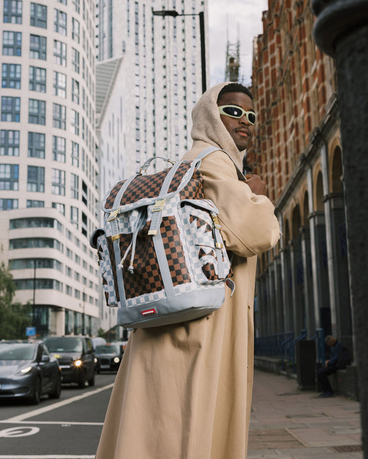 SPRAYGROUND® BACKPACK CREAM AND BROWN TEAR CHECK MONTE CARLO